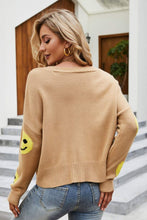 Load image into Gallery viewer, Smiley Face Ribbed Trim V-Neck Cardigan