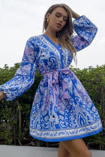 Load image into Gallery viewer, Bohemian Button Down Balloon Sleeve Belted Mini Dress
