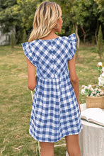 Load image into Gallery viewer, Plaid Butterfly Sleeve V-Neck Dress