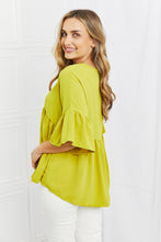 Load image into Gallery viewer, Celeste Look At Me Full Size Flowy Ruffle Sleeve Top in Lime