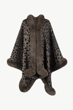 Load image into Gallery viewer, Animal Print Faux Fur Trim Poncho Jacket
