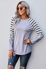 Load image into Gallery viewer, Leopard Panel Striped Raglan Sleeve Top