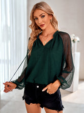 Load image into Gallery viewer, Frill Trim Tie Neck Raglan Sleeve Blouse