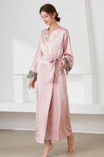 Load image into Gallery viewer, Contrast Lace Trim Belted Robe