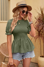 Load image into Gallery viewer, Swiss Dot Smocked Peplum Blouse