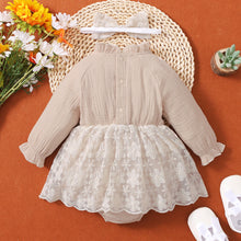 Load image into Gallery viewer, Baby Girl Frill Neck Spliced Lace Bodysuit Dress
