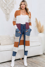 Load image into Gallery viewer, Long Color Block Open Front Pocketed Cardigan