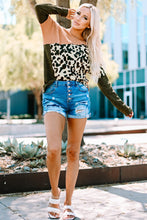 Load image into Gallery viewer, Leopard Color Block Ribbed Round Neck Top