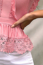 Load image into Gallery viewer, Mock Neck Lace Trim Ruffle Hem Sleeveless Cami