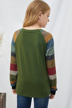 Load image into Gallery viewer, Girls Striped Raglan Sleeve Round Neck Top
