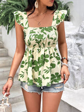 Load image into Gallery viewer, Tied Cutout Square Neck Butterfly Sleeve Babydoll Blouse