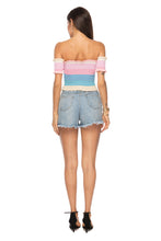 Load image into Gallery viewer, Striped Off-Shoulder Frill Hem Knit Top