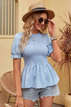 Load image into Gallery viewer, Swiss Dot Smocked Peplum Blouse