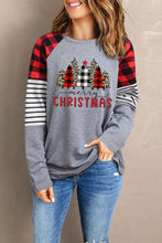 Load image into Gallery viewer, Christmas Tree Graphic Mixed Print Raglan Sleeve Top