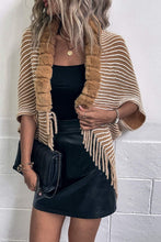 Load image into Gallery viewer, Striped Faux Fur Trim Open Front Cardigan