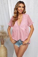 Load image into Gallery viewer, Swiss Dot Deep V Flounce Sleeve Blouse