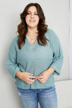 Load image into Gallery viewer, Mine and E&M Full Size Three-Quarter Sleeve Notched Sweater