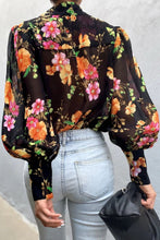 Load image into Gallery viewer, Flower Print Collared Neck Lantern Sleeve Shirt