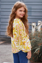 Load image into Gallery viewer, Girls Printed Notched Neck Puff Sleeve Blouse
