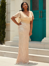 Load image into Gallery viewer, Plus Size Sequin Cloak Sleeve V-Neck Dress