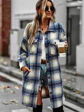 Load image into Gallery viewer, Plaid Button-Up Longline Jacket with Pockets