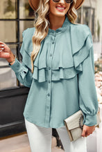 Load image into Gallery viewer, Ruffled Button-Up Puff Sleeve Blouse