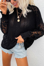 Load image into Gallery viewer, Spliced Lace Crochet Sleeve Sweater