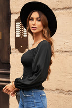 Load image into Gallery viewer, Smocked Ruffle Hem Balloon Sleeve Top