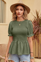 Load image into Gallery viewer, Swiss Dot Smocked Peplum Blouse