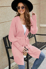 Load image into Gallery viewer, Lantern Sleeve Rib-Knit Open Front Longline Cardigan