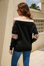 Load image into Gallery viewer, Leopard Color Block V-Neck Knit Pullover