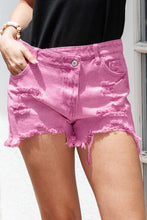 Load image into Gallery viewer, Distressed A-Sym Button Denim Shorts