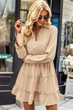 Load image into Gallery viewer, Decorative Button Johnny Collar Tiered Dress