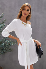 Load image into Gallery viewer, Boat Neck Belted Long Sleeve Dress