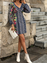 Load image into Gallery viewer, Mixed Print V-Neck Balloon Sleeve Dress