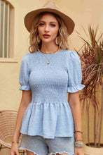 Load image into Gallery viewer, Swiss Dot Smocked Peplum Blouse