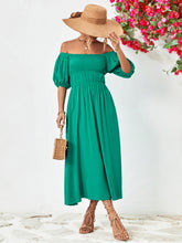 Load image into Gallery viewer, Off-Shoulder Balloon Sleeve Midi Dress
