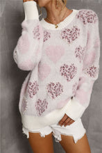 Load image into Gallery viewer, Heart Print Pearl Detail Fuzzy Sweater