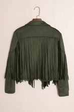 Load image into Gallery viewer, Fringe Trim Lapel Collar Faux Suede Jacket