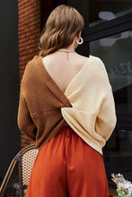 Load image into Gallery viewer, Two-Tone V-Neck Twisted Sweater