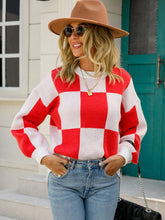 Load image into Gallery viewer, Checkered Dropped Shoulder Knit Pullover