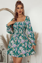 Load image into Gallery viewer, Floral Flounce Sleeve Smocked Square Neck Dress