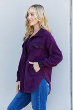 Load image into Gallery viewer, Zenana Cozy in the Cabin Full Size Fleece Elbow Patch Shacket in Dark Plum
