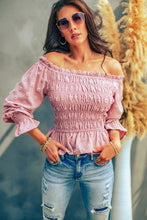Load image into Gallery viewer, Swiss Dot Smocked Off-Shoulder Peplum Top