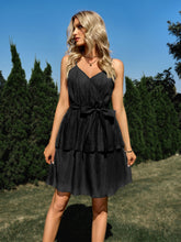 Load image into Gallery viewer, Tie Belt Surplice Spaghetti Strap Layered Dress