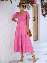 Load image into Gallery viewer, Smocked Square Neck Tiered Dress