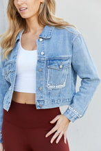 Load image into Gallery viewer, Andree by Unit Full Size Pearl Trim Cropped Denim Jacket