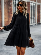 Load image into Gallery viewer, Frill Neck Puff Sleeve Tiered Dress