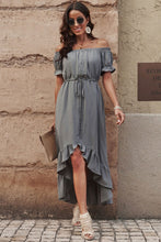Load image into Gallery viewer, Off-Shoulder Drawstring Waist Ruffled High-Low Dress