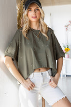 Load image into Gallery viewer, Distressed Asymmetric Hem Cropped Tee Shirt